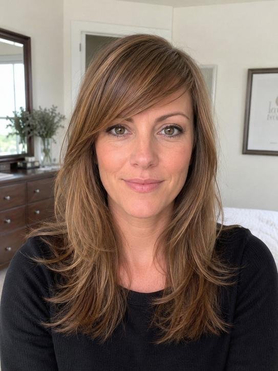 Long Layers With Side-Swept Bangs