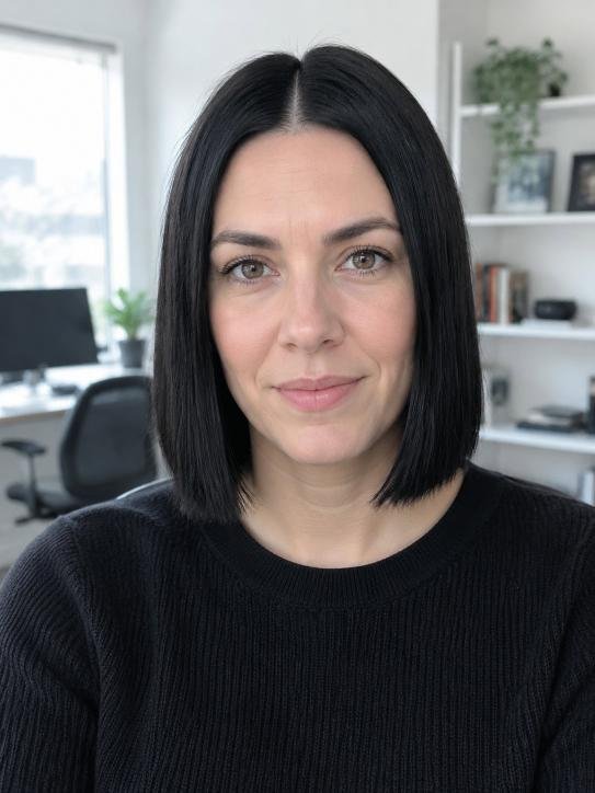 Middle-Part Sleek Blunt Lob