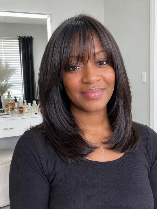 Silk Press With Wispy Bangs