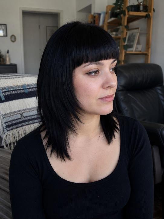 V-Cut Layers With Blunt Bangs